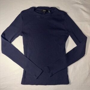 Theory Women's Navy Blue Long Sleeve Ribbed Tee